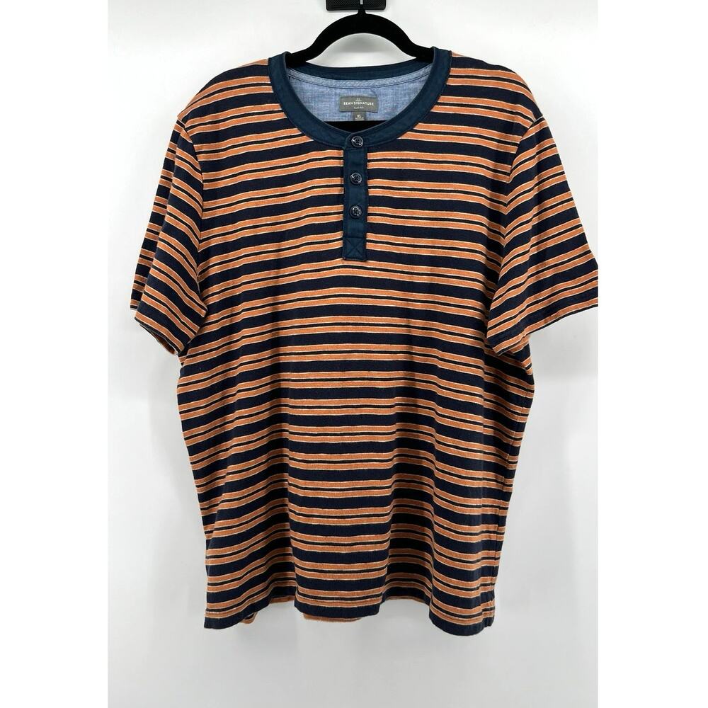 L.L.Bean Signature Slim Fit Striped Northwoods Henley Shirt Men's Size Large